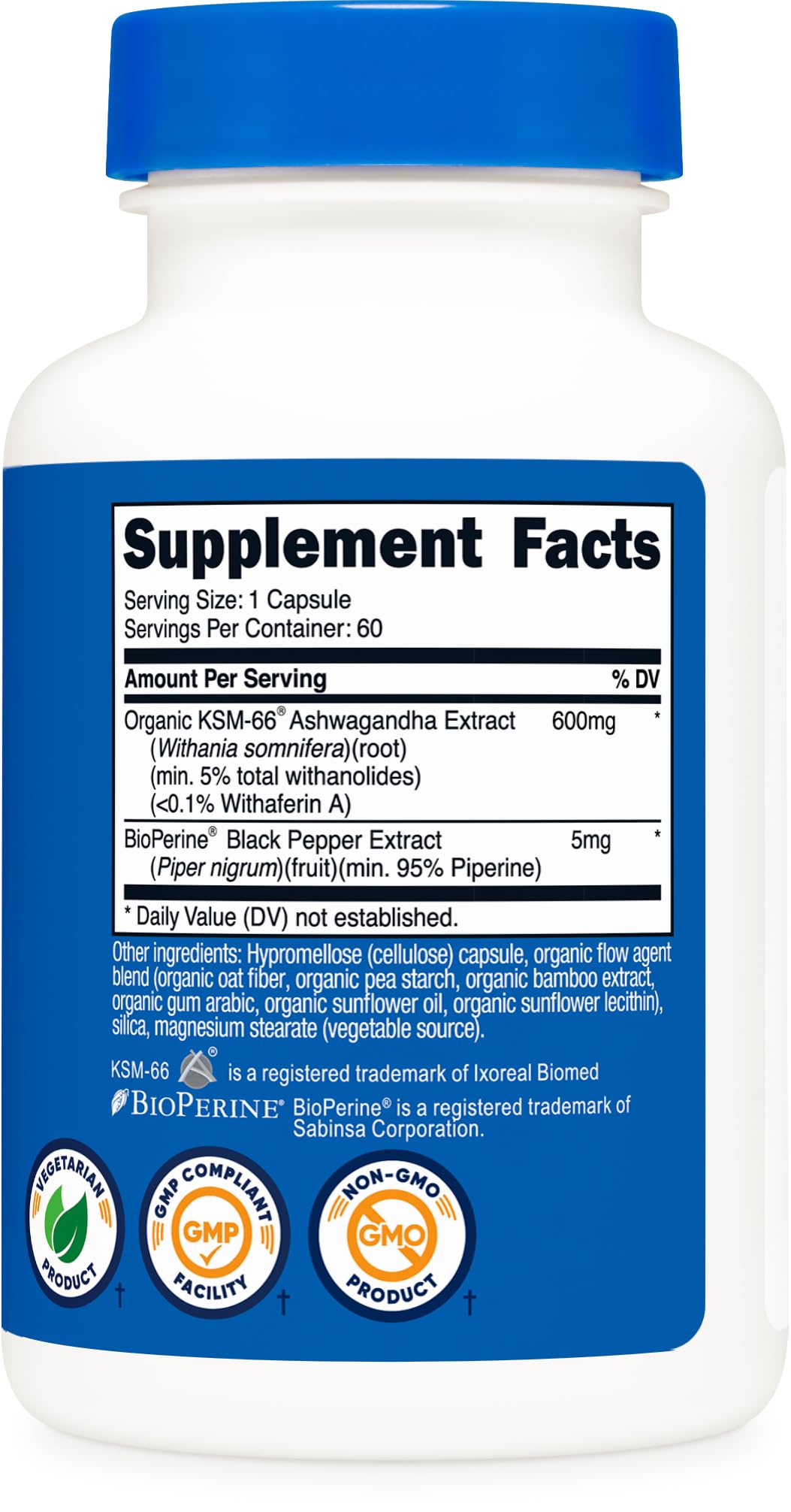 Nutricost KSM-66 Ashwagandha empaque: opción de compra segura y sin gluten.