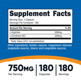 Etiqueta de Nutricost L-arginina L-ornitina para ver ingredientes