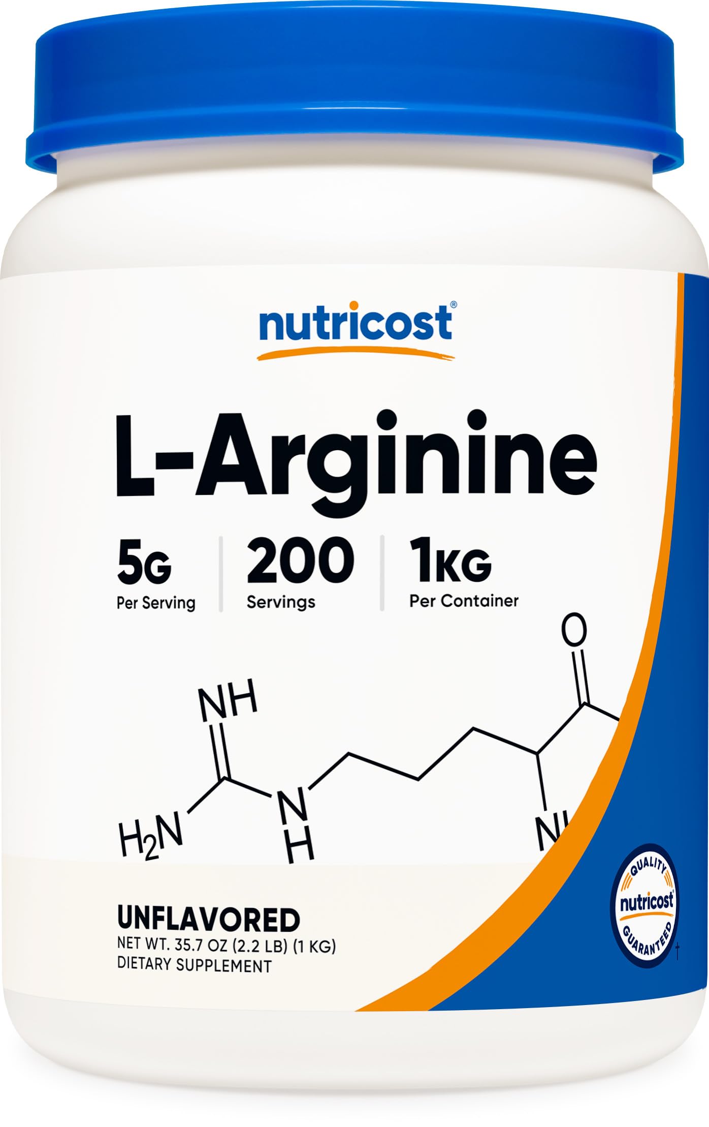 Nutricost L-Arginina en frasco de 1 kg para dosificación precisa.