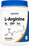 Nutricost L-Arginina en frasco de 1 kg para dosificación precisa.