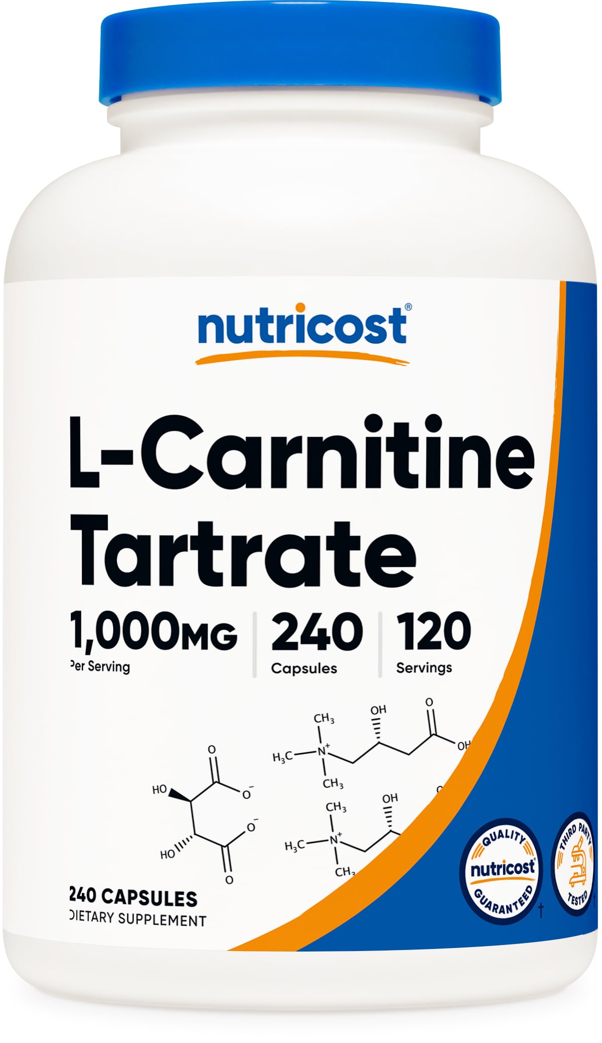 Nutricost L-Carnitina Tartrate botella de 240 cápsulas 1000 mg por porción
