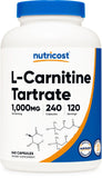Nutricost L-Carnitina Tartrate botella de 240 cápsulas 1000 mg por porción