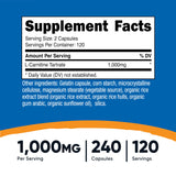 Nutricost L-Carnitina Tartrate cápsulas fáciles de tragar para tu rutina