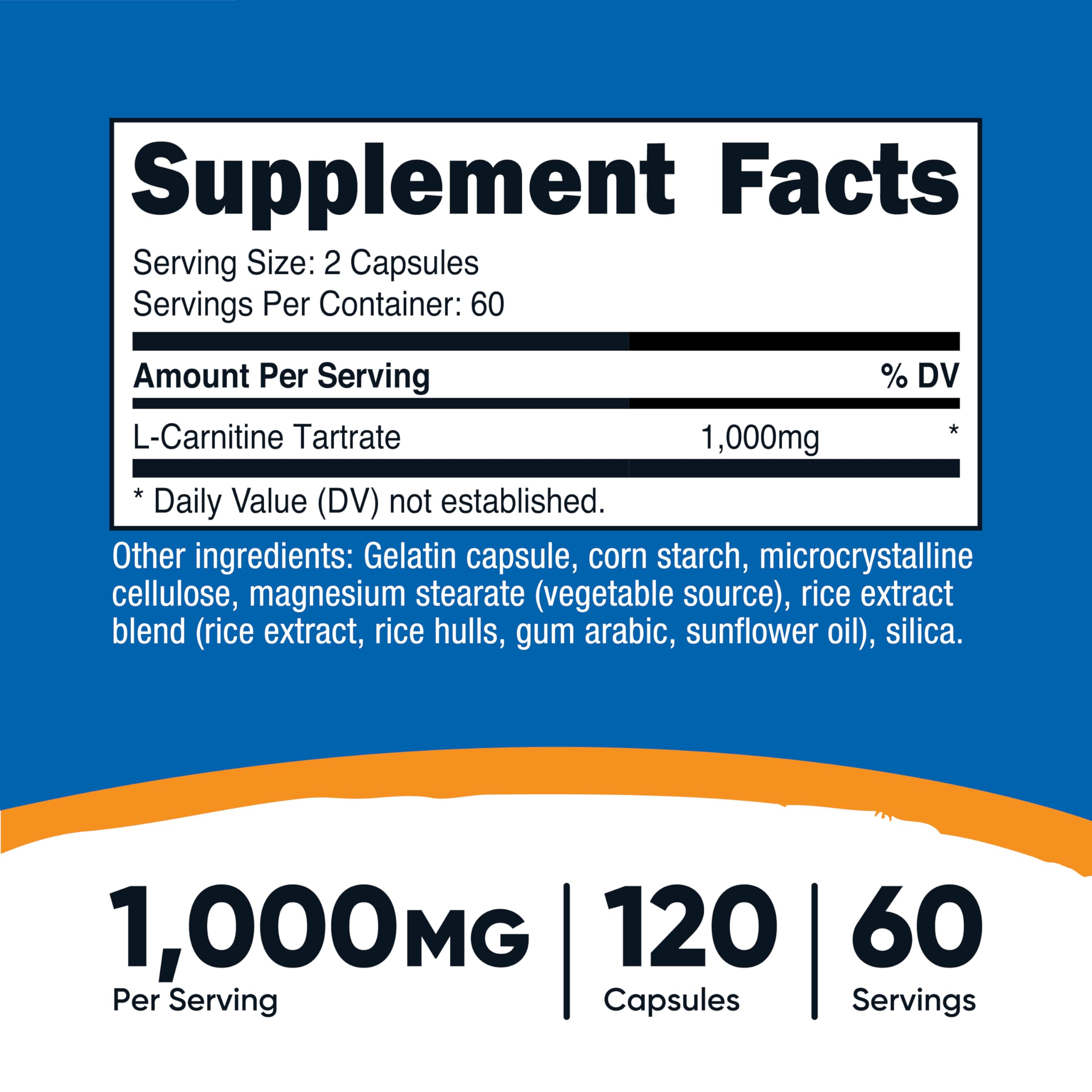 Detalle de las cápsulas Nutricost L-Carnitina Tartrato 1000mg