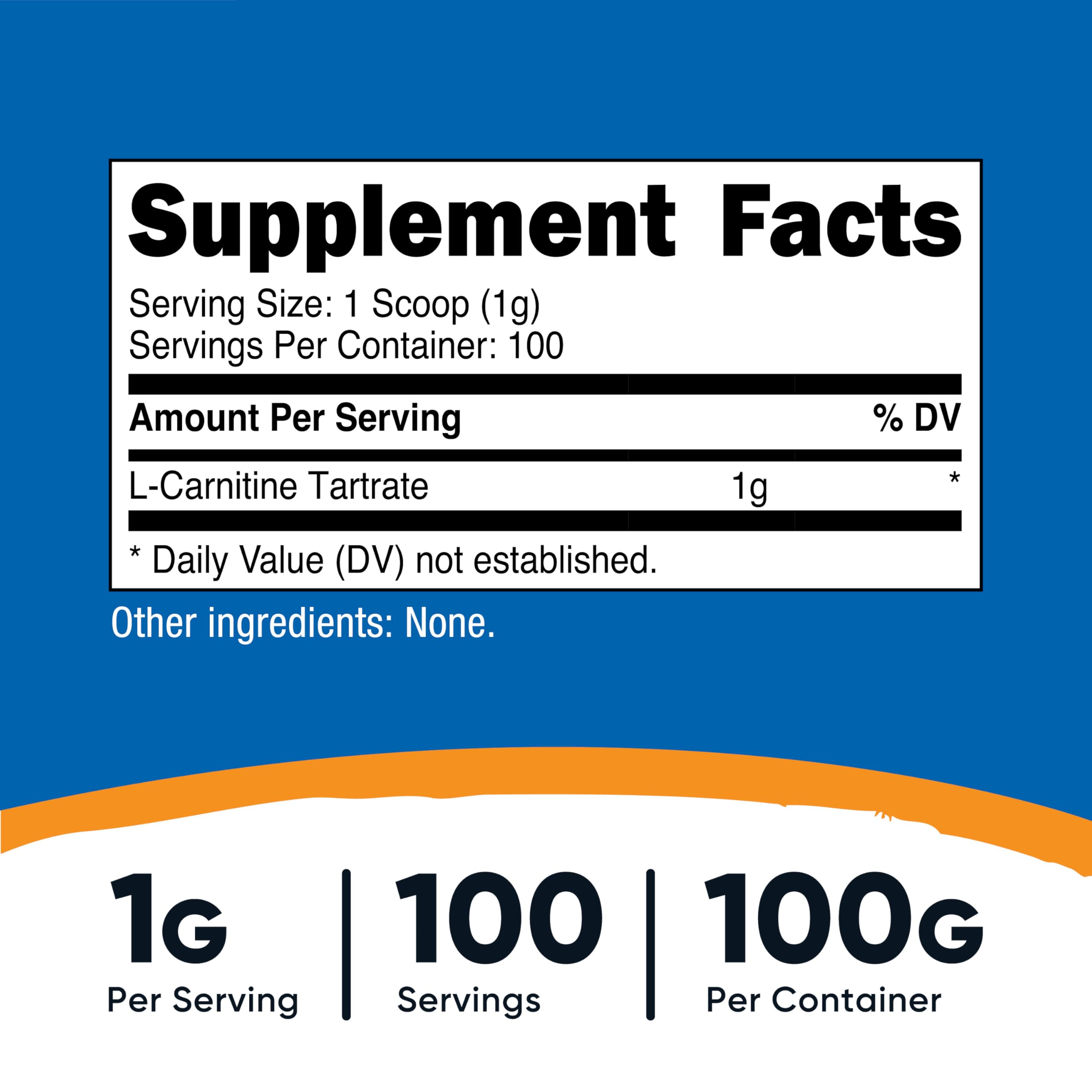 Nutricost L-Carnitina Tartrato Polvo con cucharita medidora, porciones precisas.