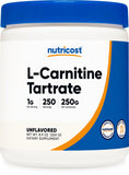 Nutricost L-Carnitina Tartrato en botella de 250 g, ideal para tu rutina diaria de entrenamiento