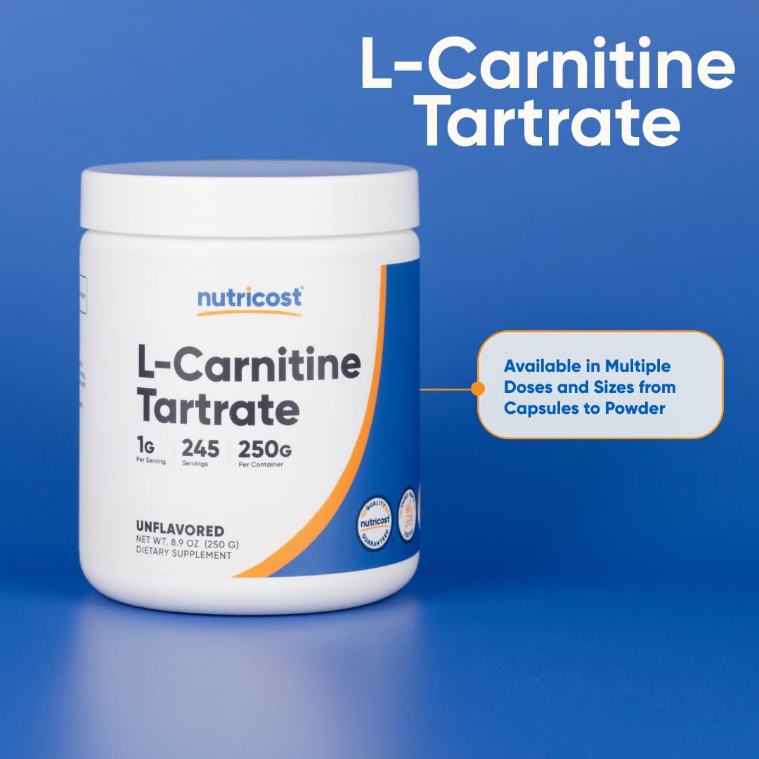 Producto Sin OGMs, formulación limpia de Nutricost L-Carnitina Tartrato