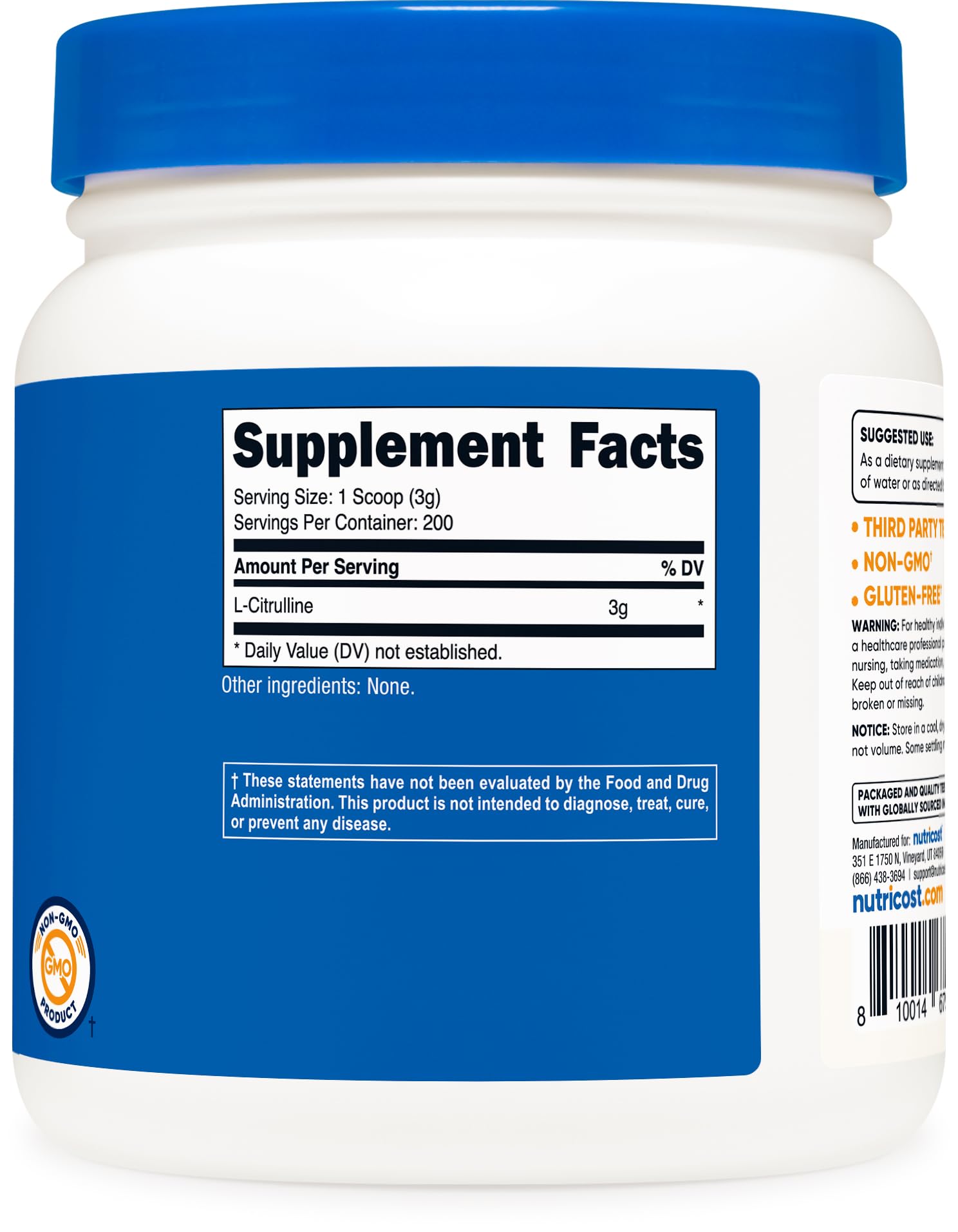 Nutricost L-Citrulina Base etiqueta producto visible y diseño claro