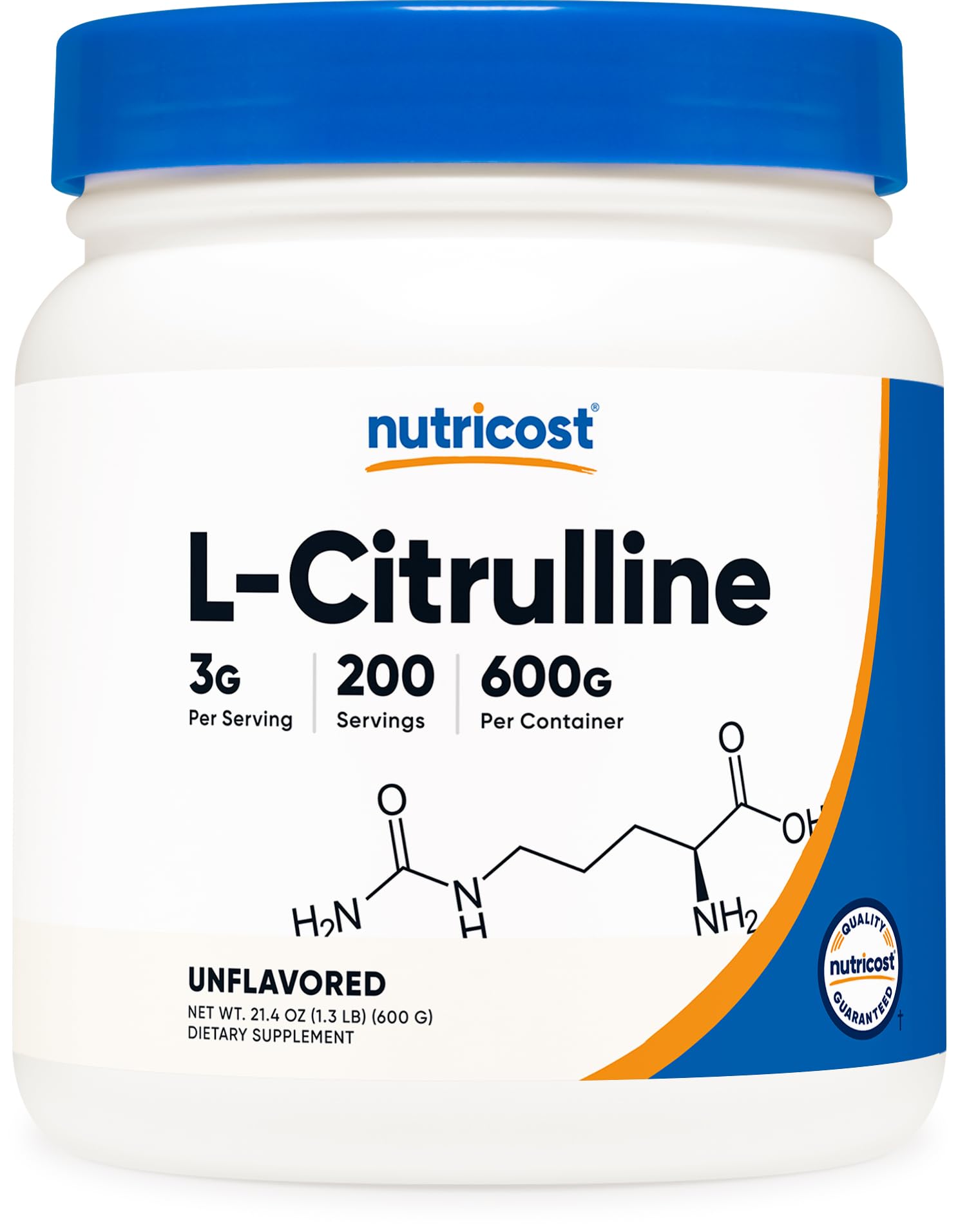 Nutricost L-Citrulina Base polvo 600 g para apoyo de energía en entrenamientos