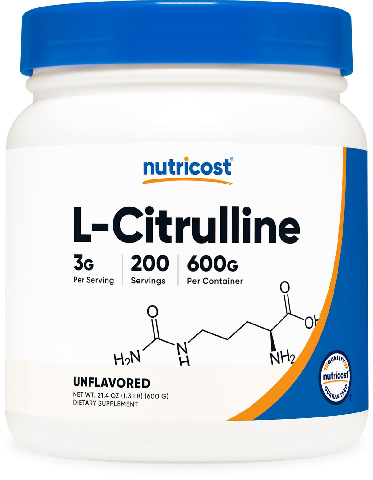 Nutricost L-Citrulina Base polvo 600 g para apoyo de energía en entrenamientos