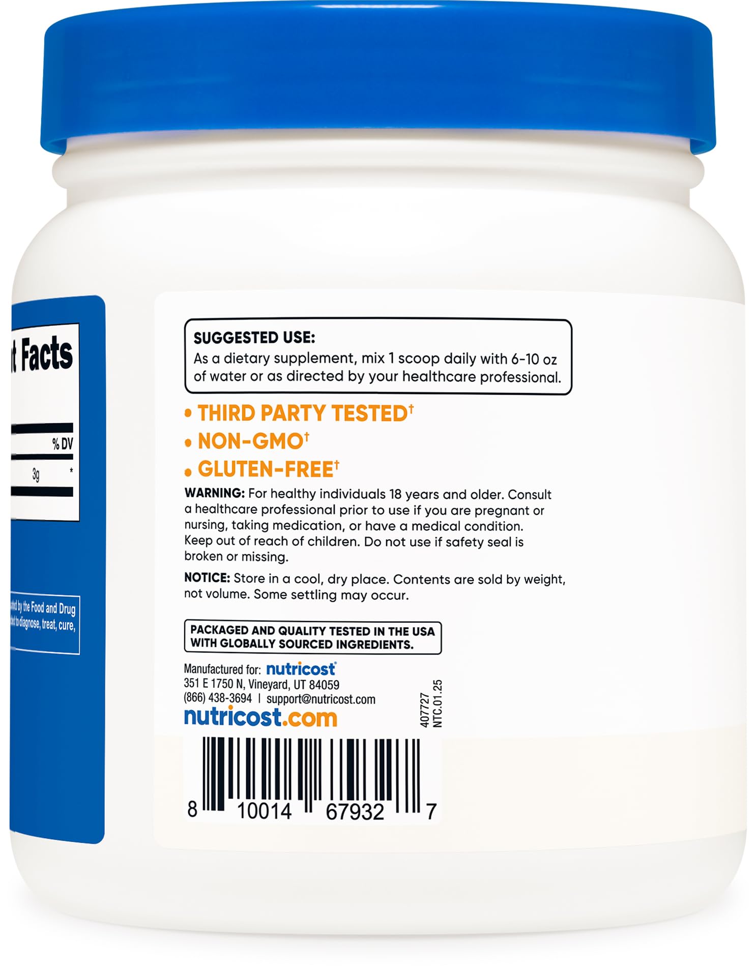 Nutricost L-Citrulina Base taza medidora para porciones fáciles
