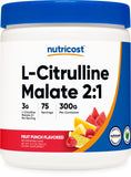 Nutricost L-Citrulina Malato 2:1, envase fruta-punch para rendimiento sostenido durante el entrenamiento.