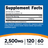 Nutricost L-Citrulina tabletas, primer plano, energía y concentración diaria.
