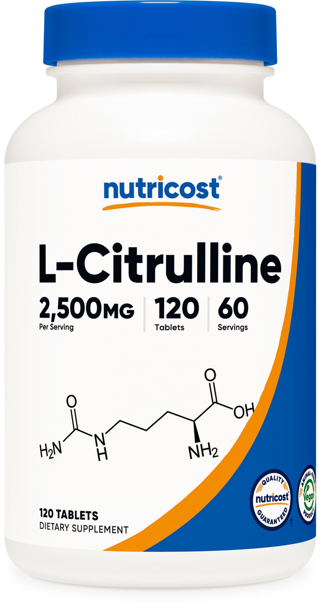 Nutricost L-Citrulina tabletas, vista frontal, apoyo al rendimiento diario.