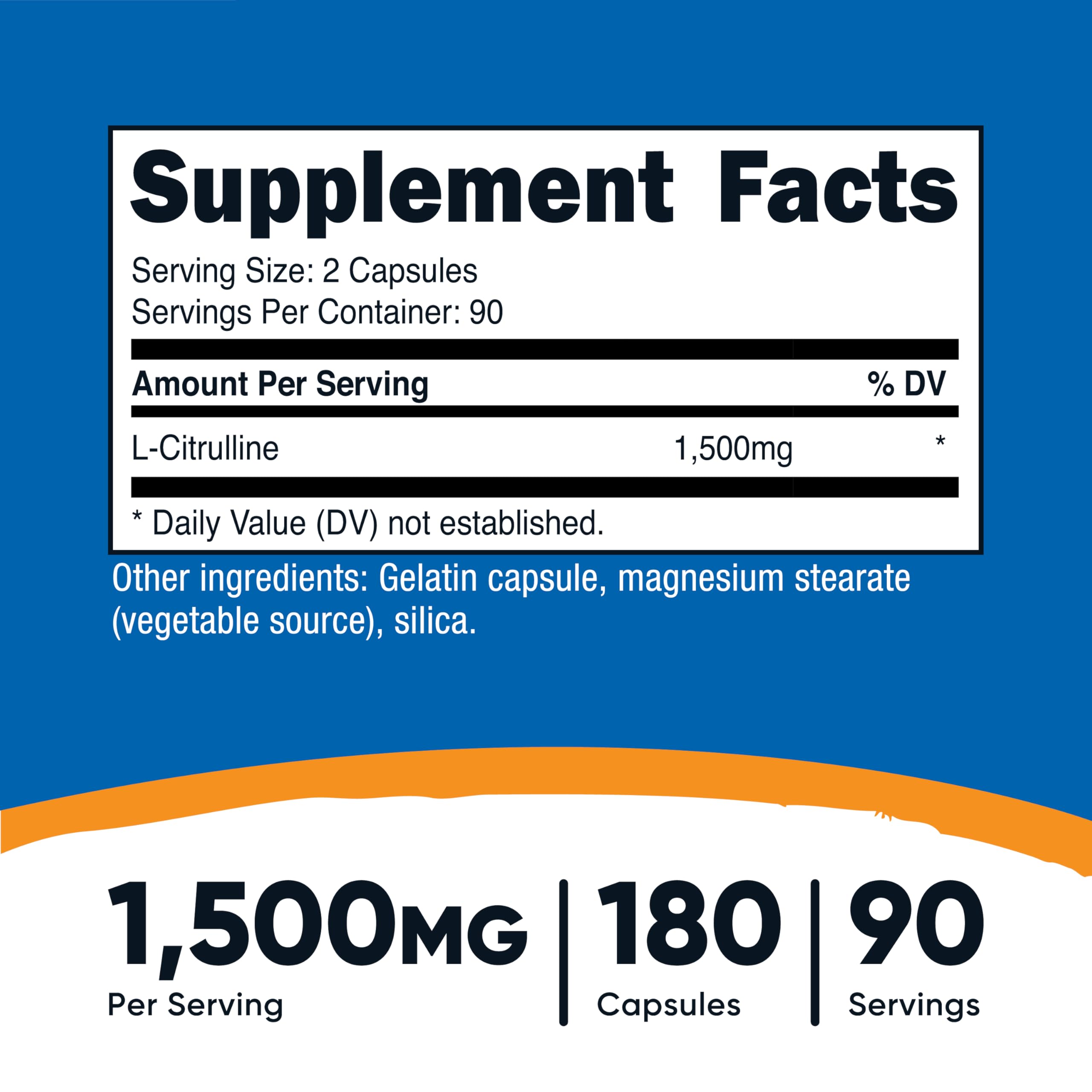 Nutricost L-Citrulline 1500mg botella, sin gluten y libre de OGM.