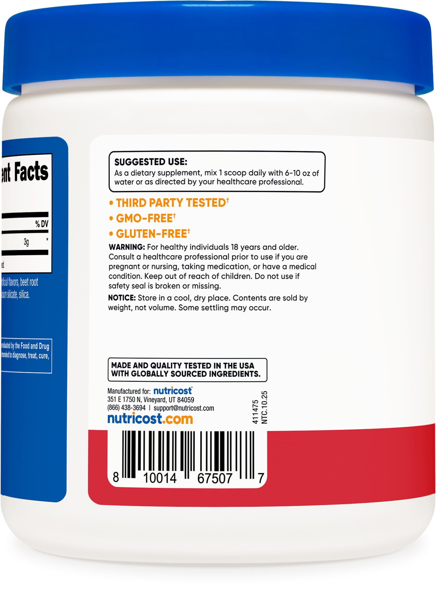 Frasco de 300 gramos de Nutricost L-Citrulline Malate para almacenamiento fácil