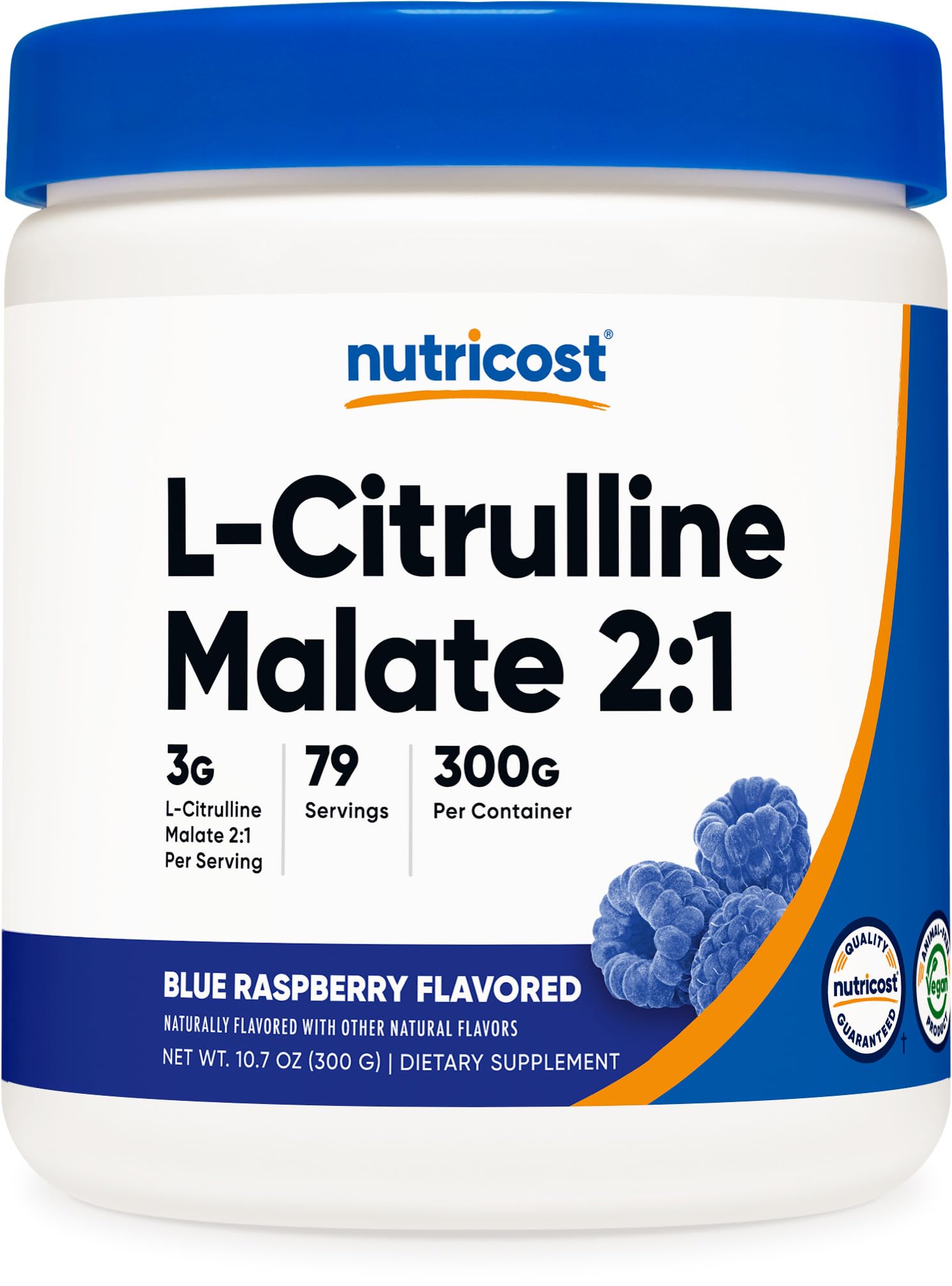 Nutricost L-Citrulline Malate 2:1 Frambuesa Azul, bote; sabor agradable para entrenamientos