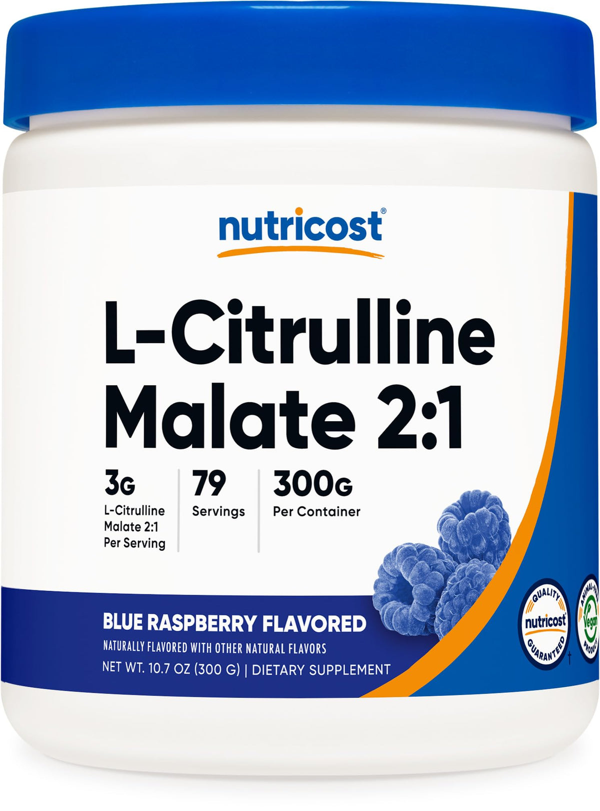 Nutricost L-Citrulline Malate 2:1 Frambuesa Azul, bote; sabor agradable para entrenamientos