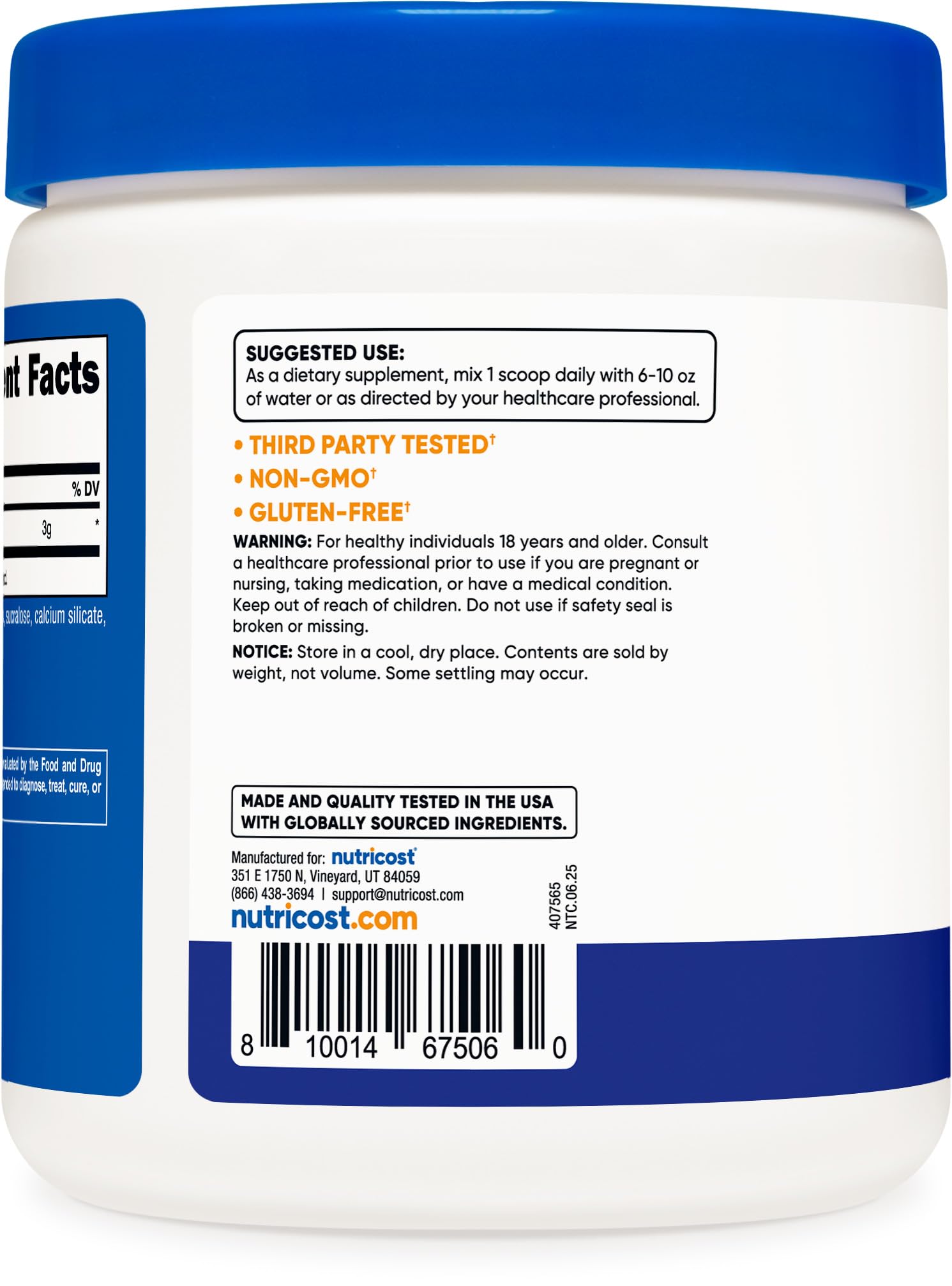 Nutricost L-Citrulline Malate 2:1 Frambuesa Azul, mezclado; sabor refrescante