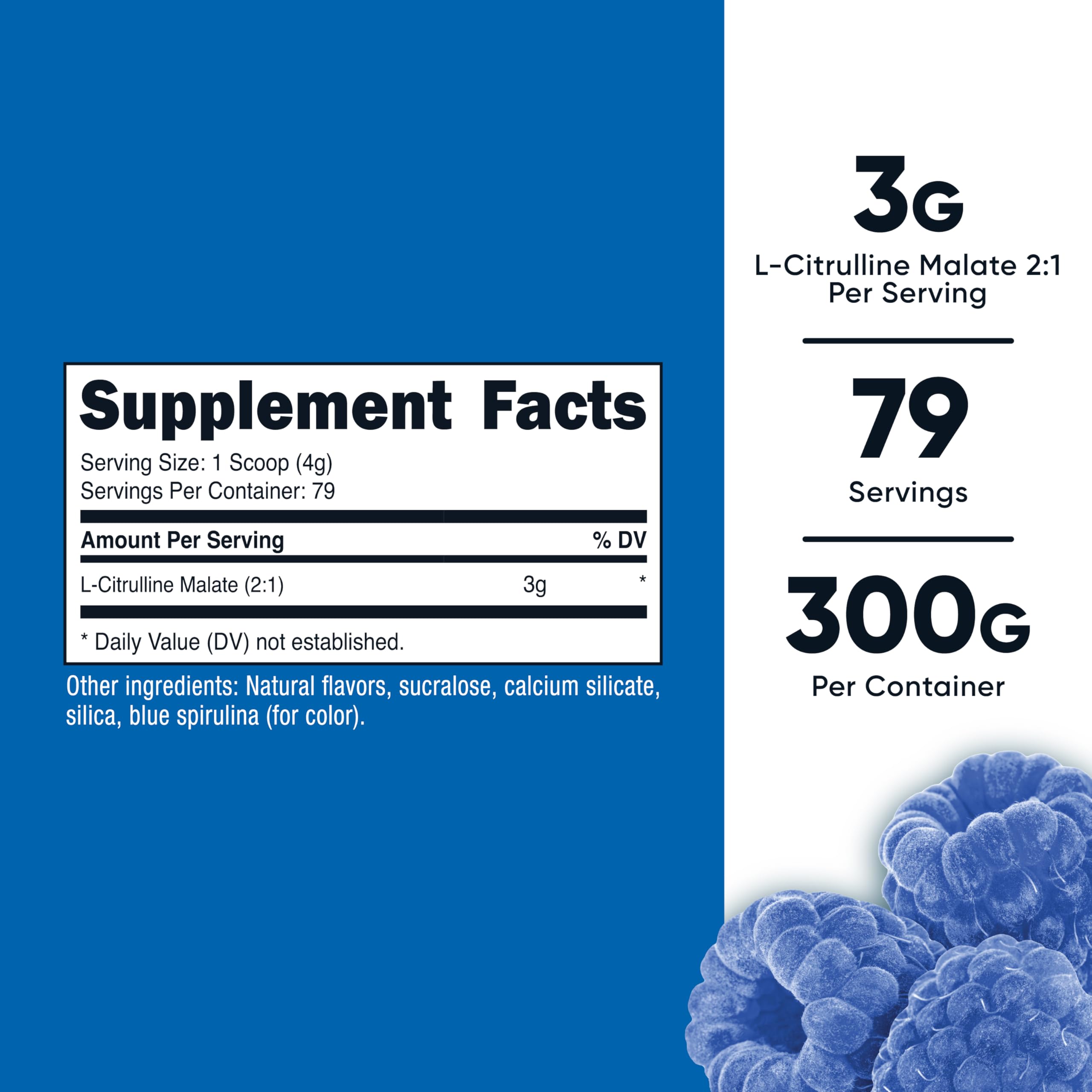 Nutricost L-Citrulline Malate 2:1 Frambuesa Azul, porción; 3 g por toma