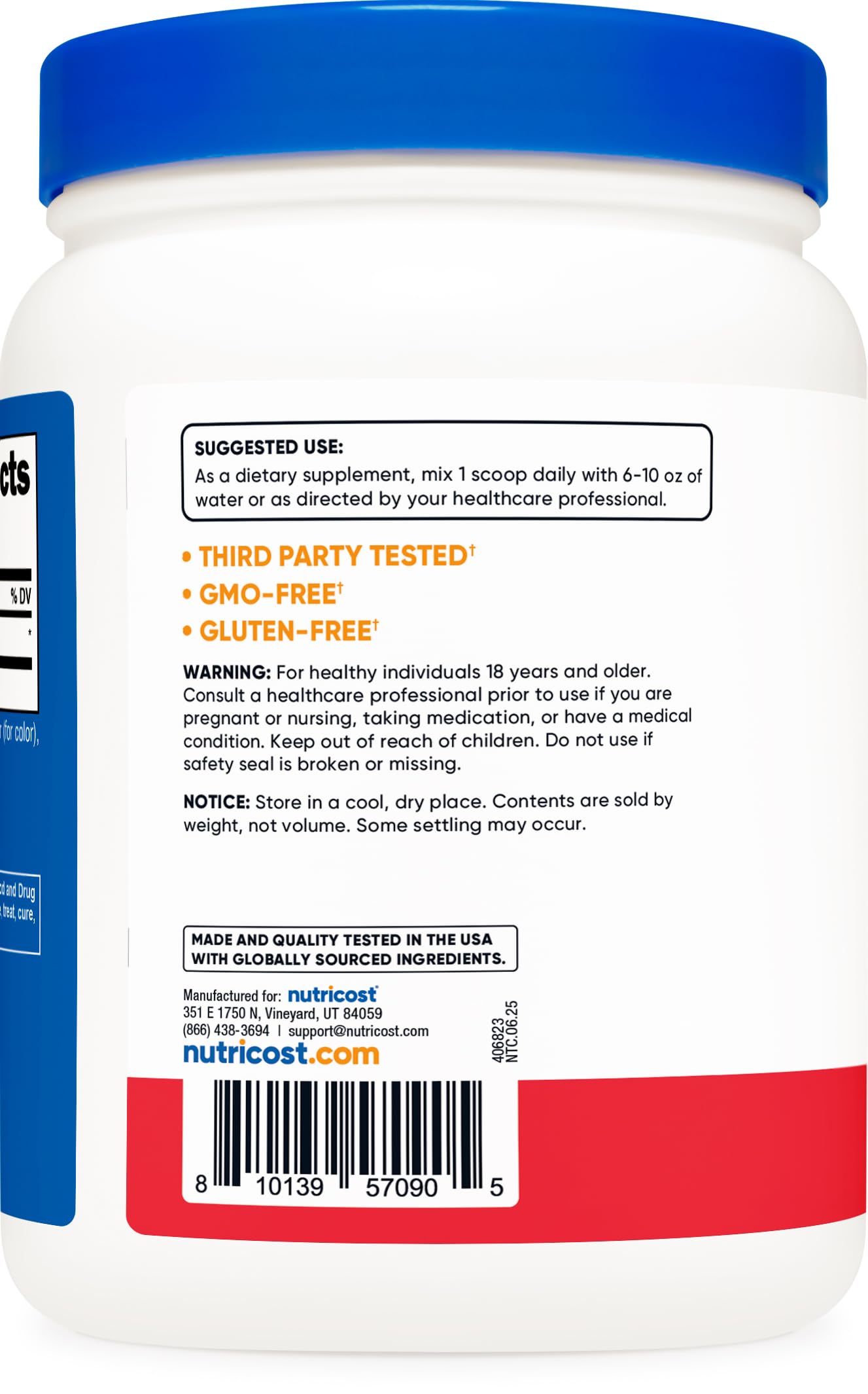 Dosis de Nutricost L-Citrulline Malate 2:1, sabor fruta punch, mezcla rápida.