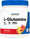 Nutricost L-Glutamina polvo sabor fruta en frasco, ideal para mezclas post-entrenamiento