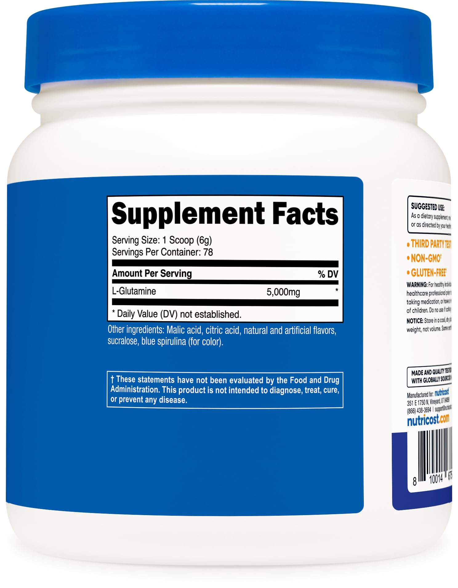 Nutricost L-Glutamina de 500 g, uso diario recomendado