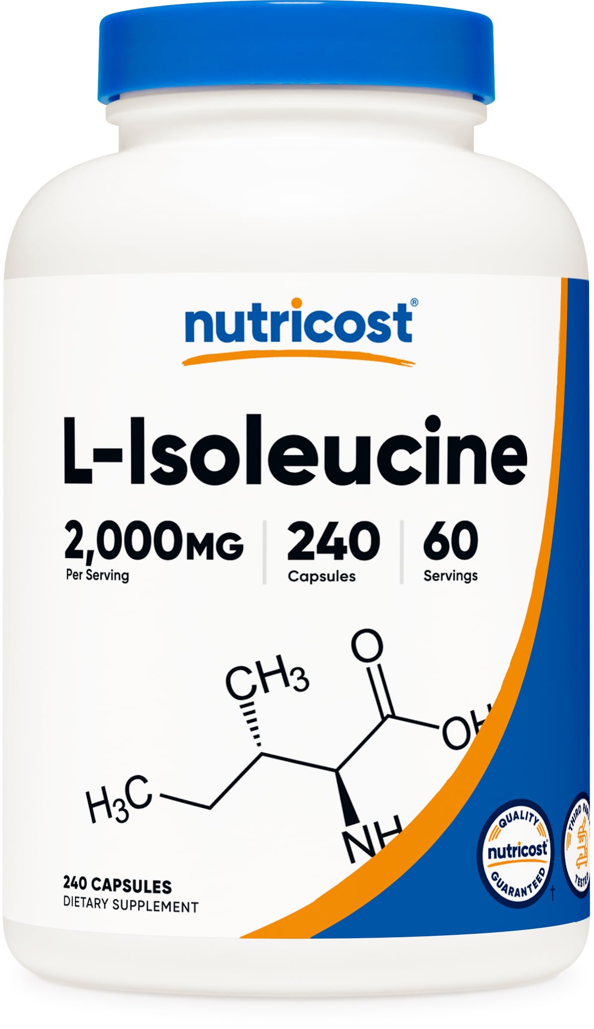 Nutricost L-Isoleucina: botella de cápsulas para entrenamiento diario.