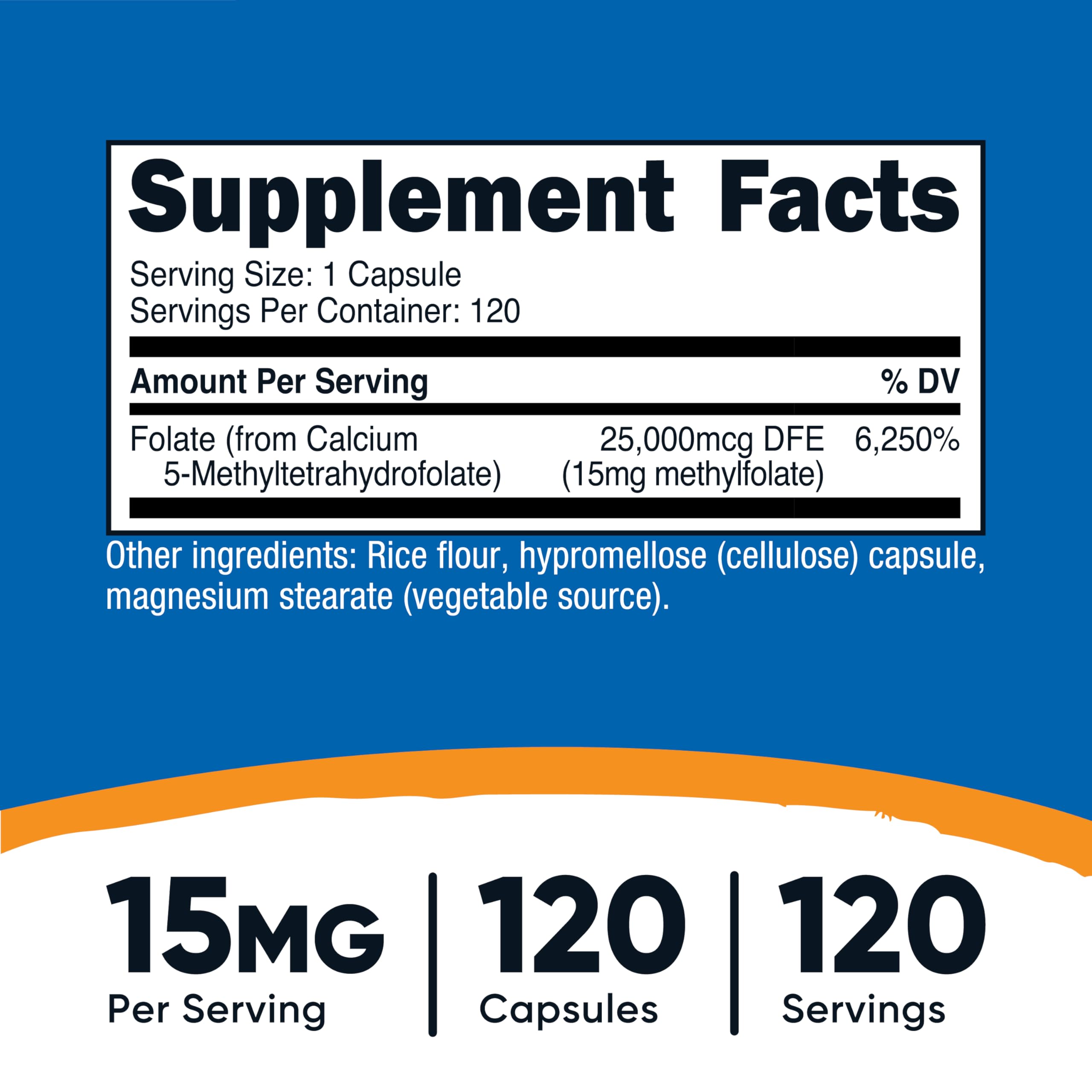 Nutricost L-Metilfolato 15 mg: botella con 120 cápsulas