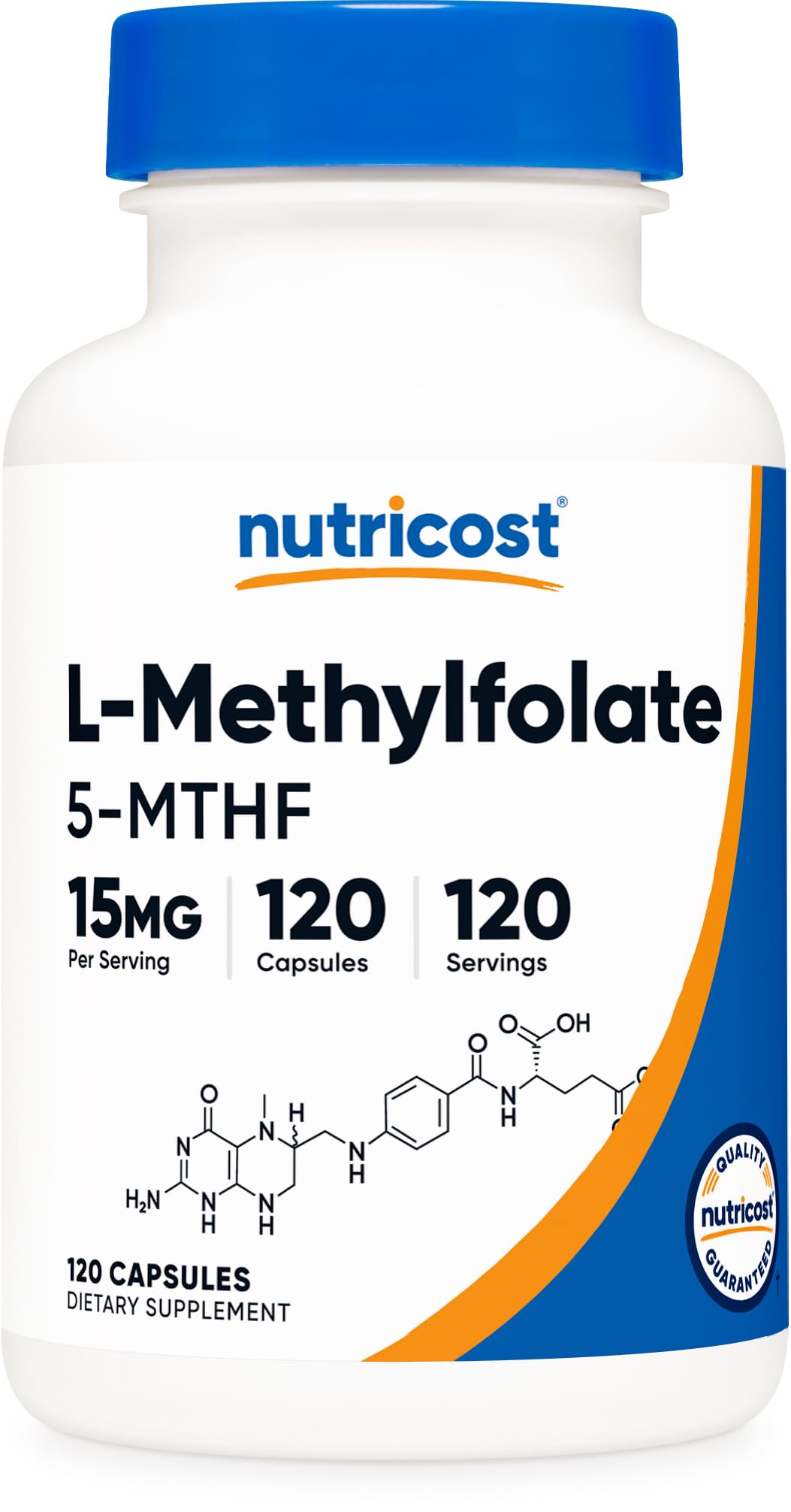 Nutricost L-Metilfolato 15 mg: cápsulas en botella para uso diario