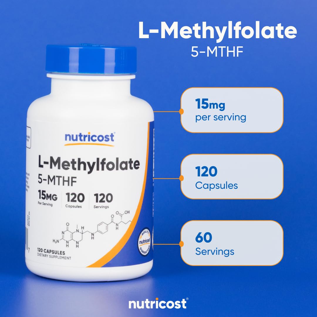 Nutricost L-Metilfolato 15 mg: empaque vegano y libre de OGM