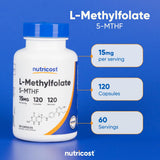 Nutricost L-Metilfolato 15 mg: empaque vegano y libre de OGM