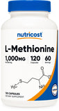 Nutricost L-metionina 1000 mg – cápsulas, apoyo diario para el bienestar general
