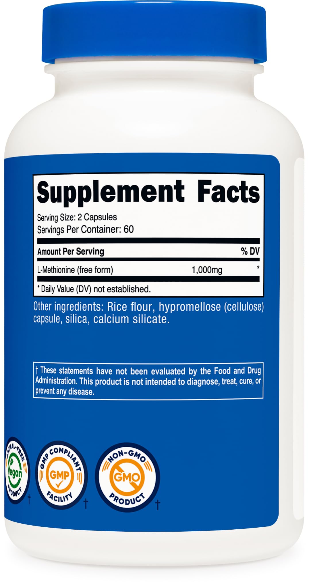 Nutricost L-metionina 1000 mg – envase sellado, calidad sin OGM para tranquilidad