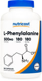 Nutricost L-Phenilalanina, cápsulas en botella, posible apoyo a la energía diaria.