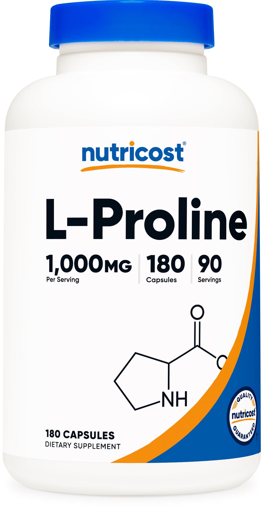 Nutricost L-Proline 1000mg cápsulas en botella, fácil de tomar