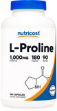 Nutricost L-Proline 1000mg cápsulas en botella, fácil de tomar