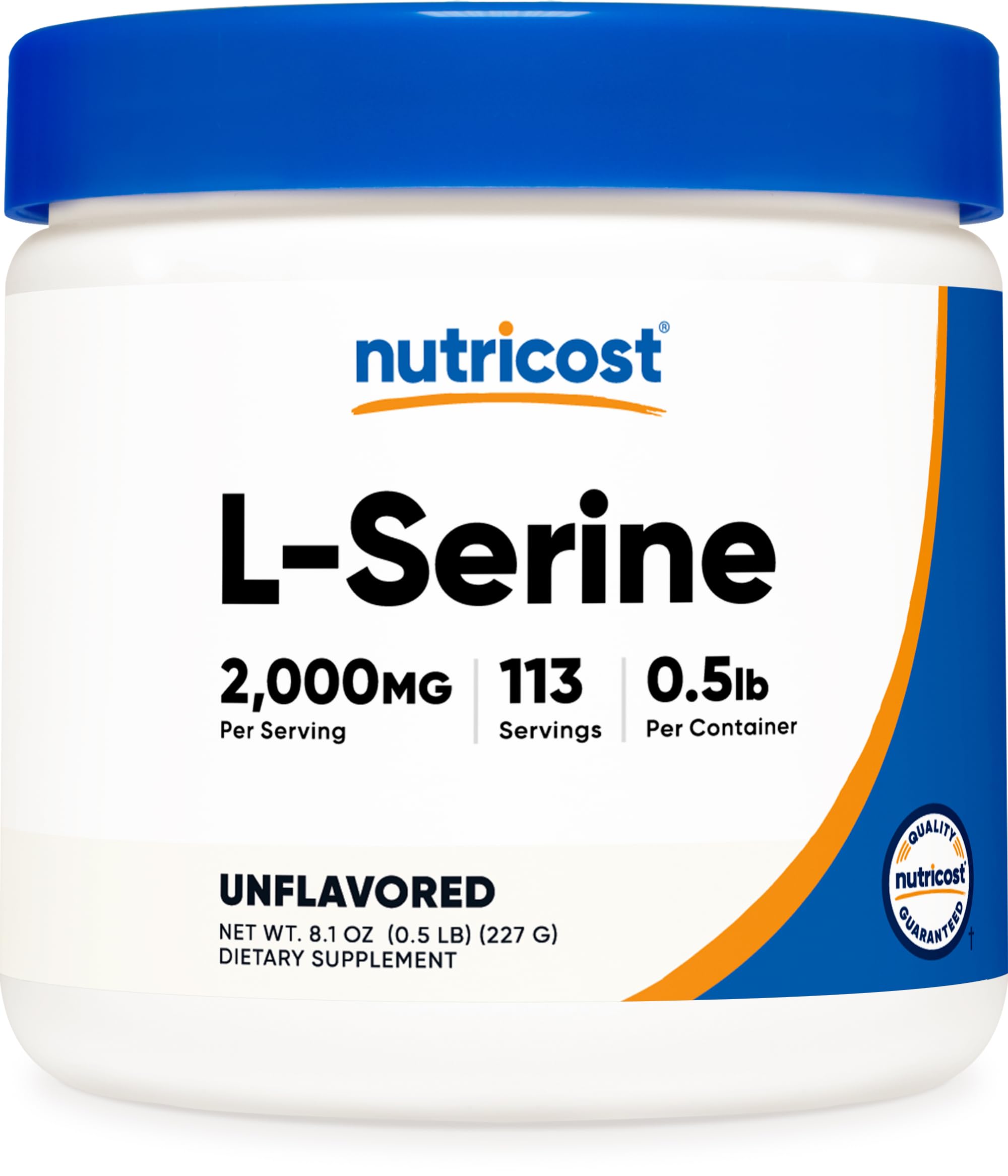 Nutricost L-Serina polvo en botella con etiqueta clara para uso diario