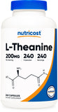 Nutricost L-Theanine 200 mg cápsulas: enfoque suave para estudiar con claridad.