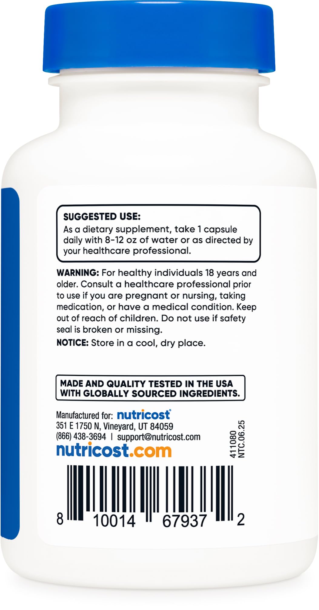 Nutricost L-Theanine: envase certificado NSF, GMP y FDA