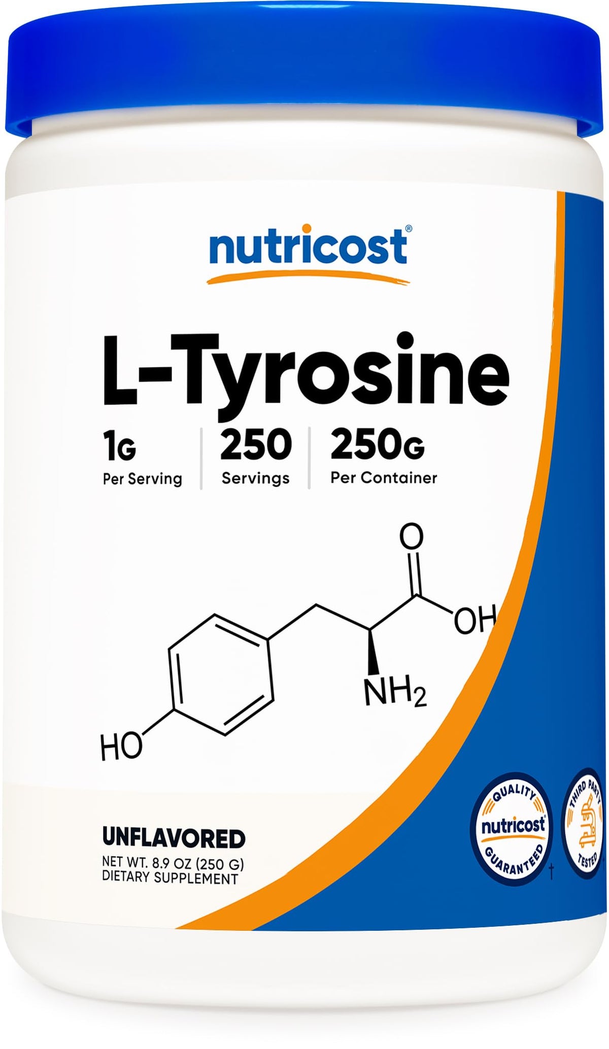 Nutricost L-tirosina polvo puro 250 g, ideal para mezclar en batidos.