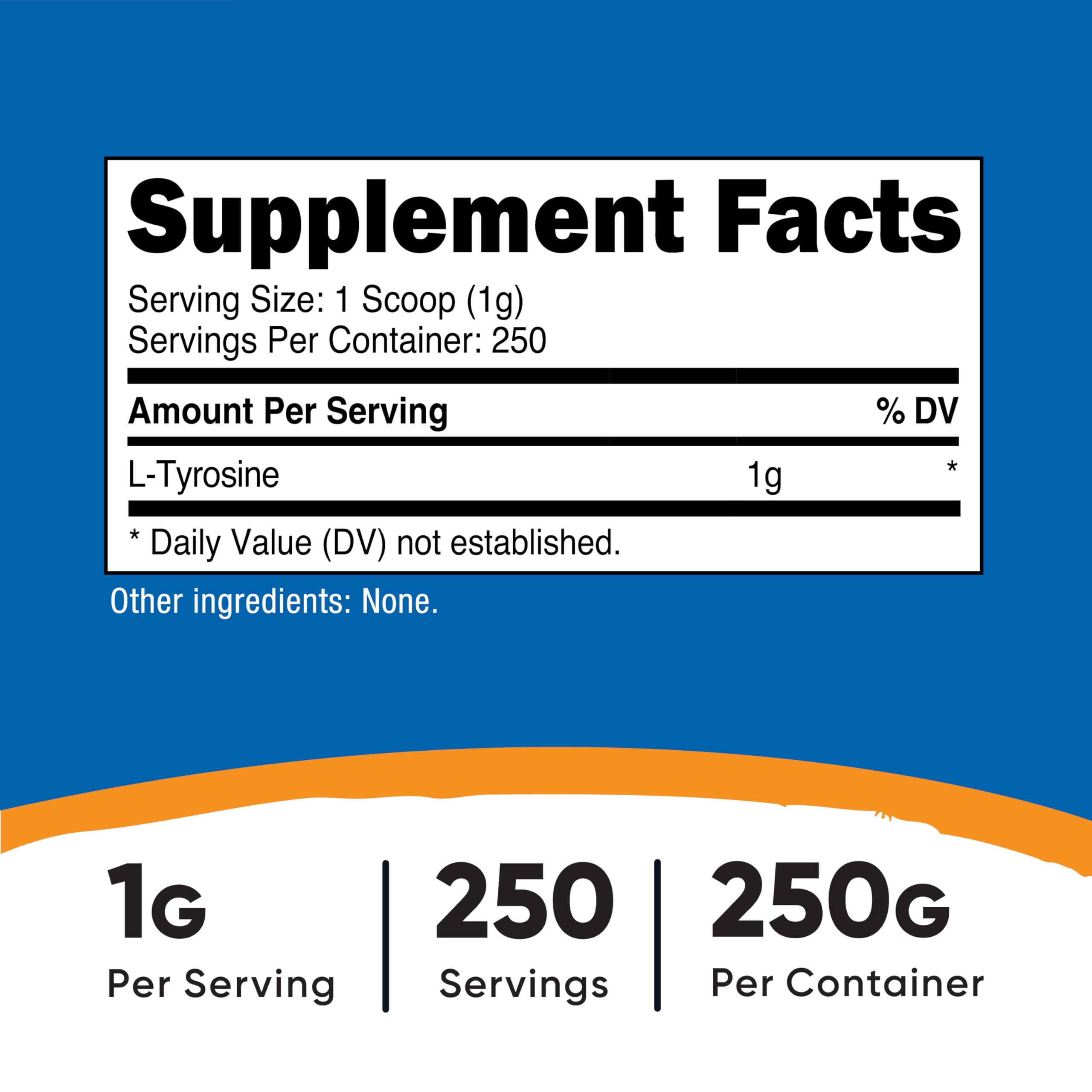 Nutricost L-tirosina porción 1000 mg, dosis diaria para batidos.