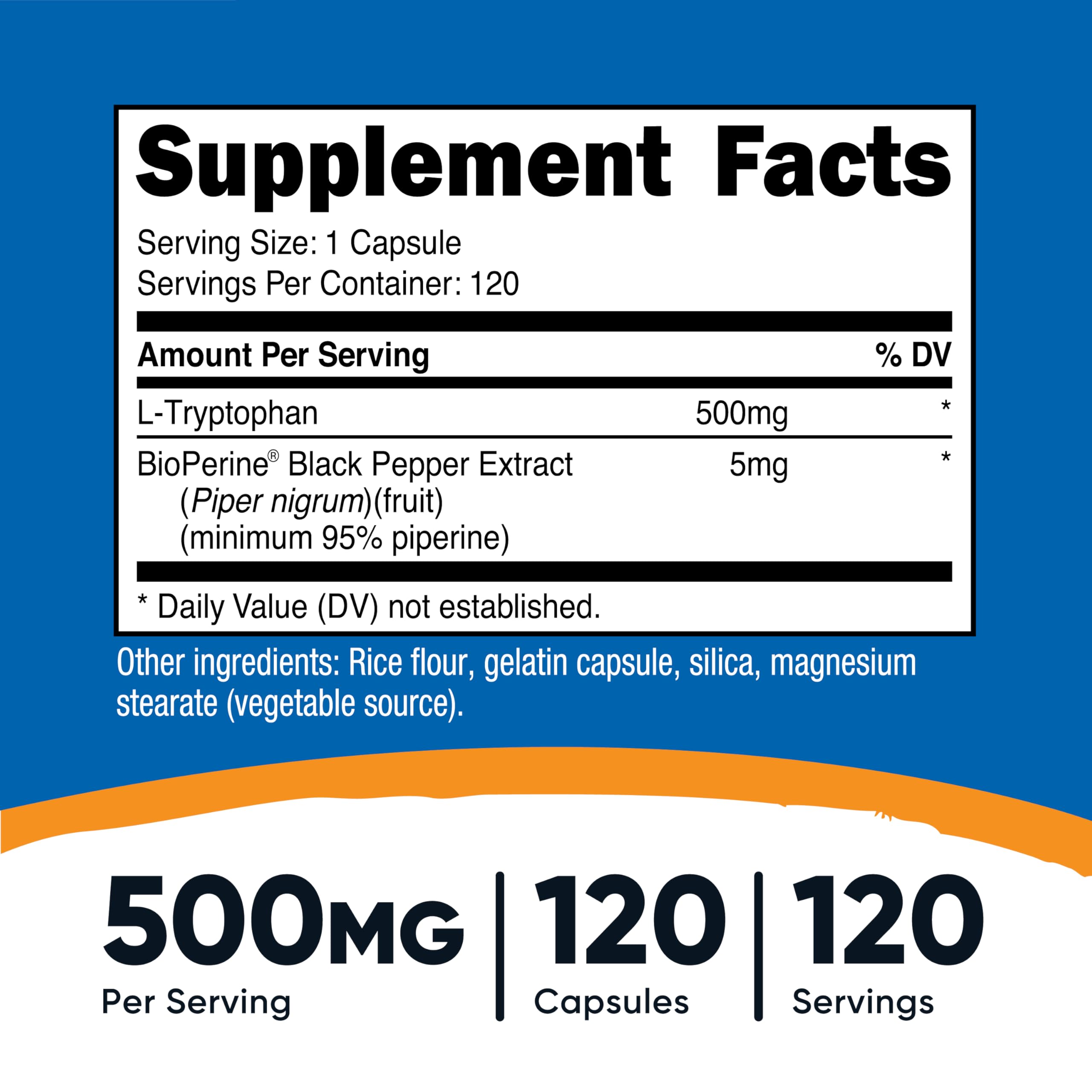 Nutricost L-Tryptophan 500mg con BioPerine para mejor absorción