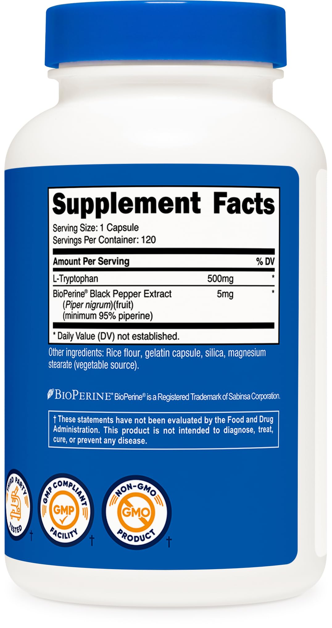 Nutricost L-Tryptophan 500mg libre de OGM