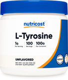 Nutricost L-Tyrosine, bote de 100 g fácil de transportar.
