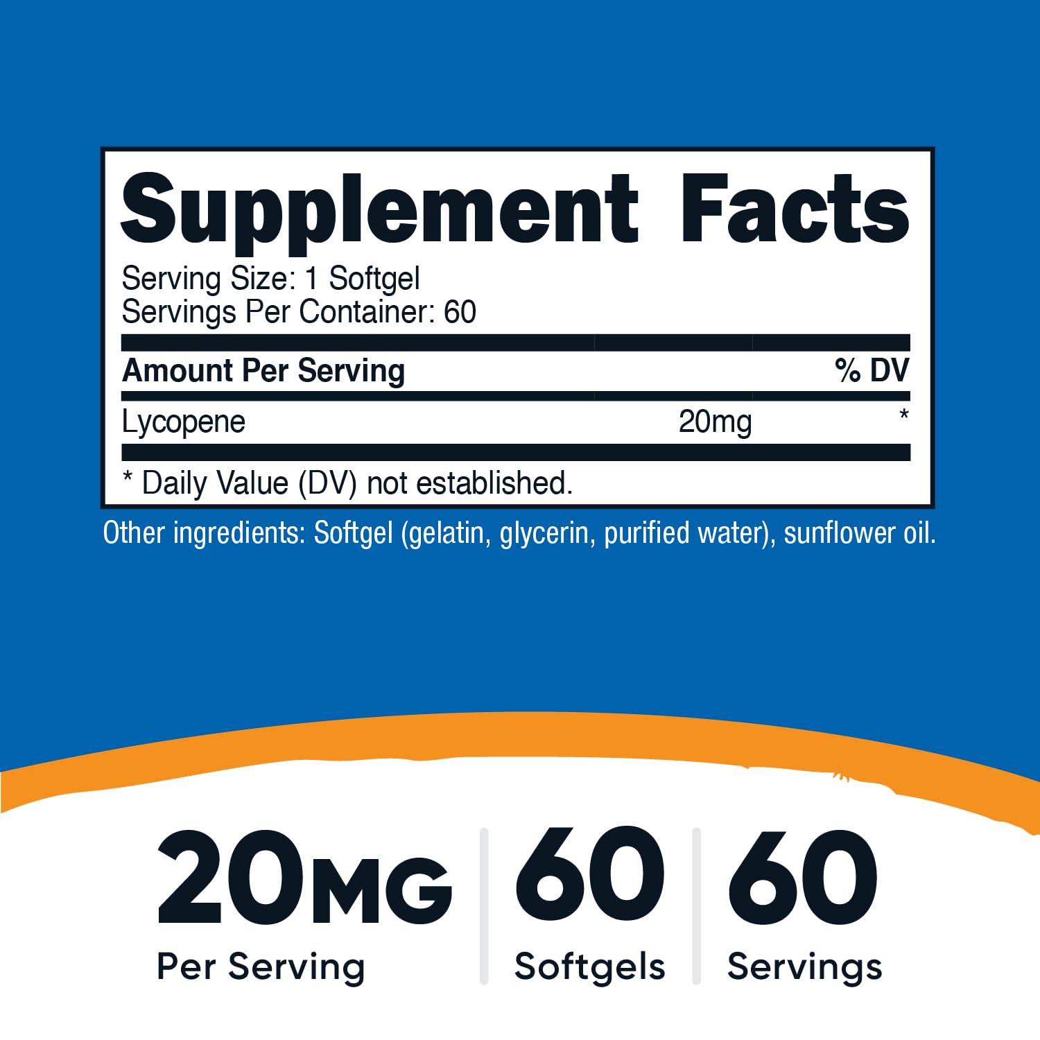 Nutricost Licopeno 20 mg, botella con 60 cápsulas para rutina diaria.