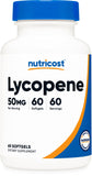 Nutricost Licopeno 50 mg cápsulas blandas en botella, antioxidante natural