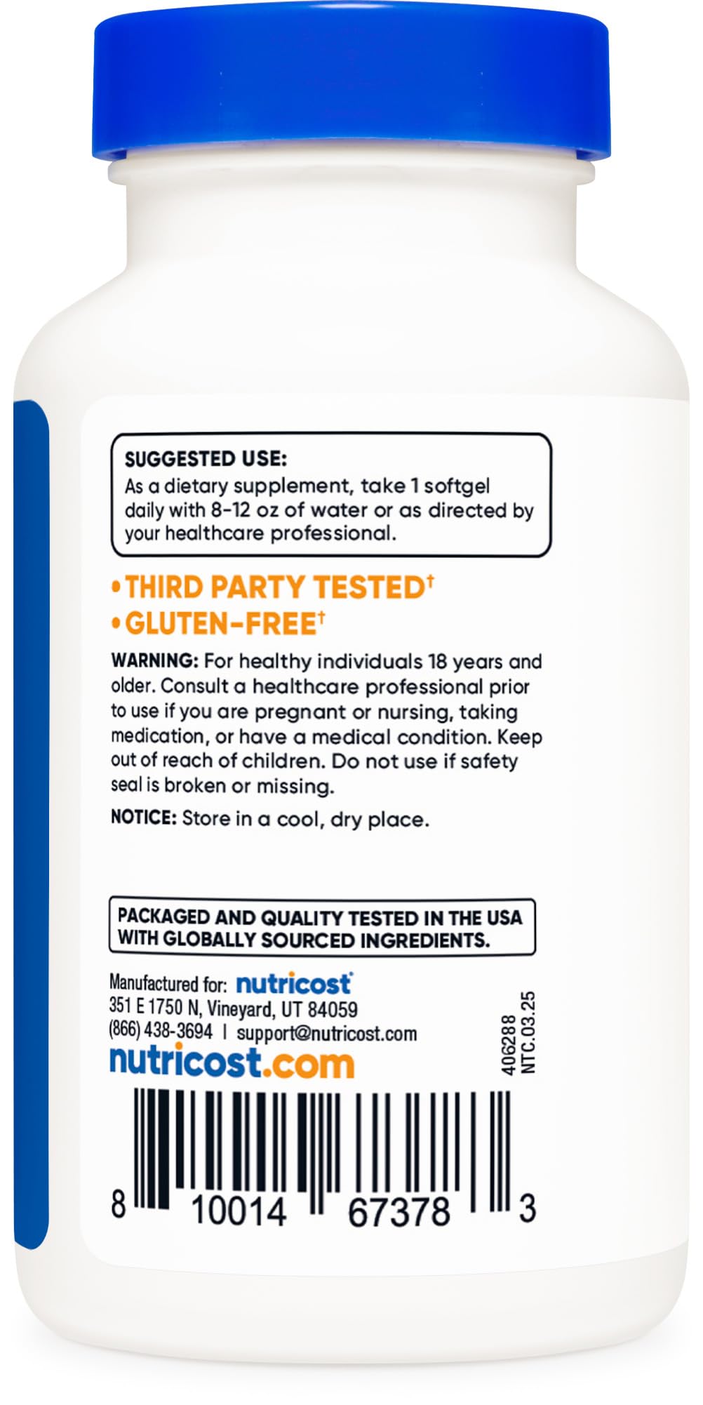 Nutricost Licopeno 50 mg, etiqueta sin gluten para dietas limpias