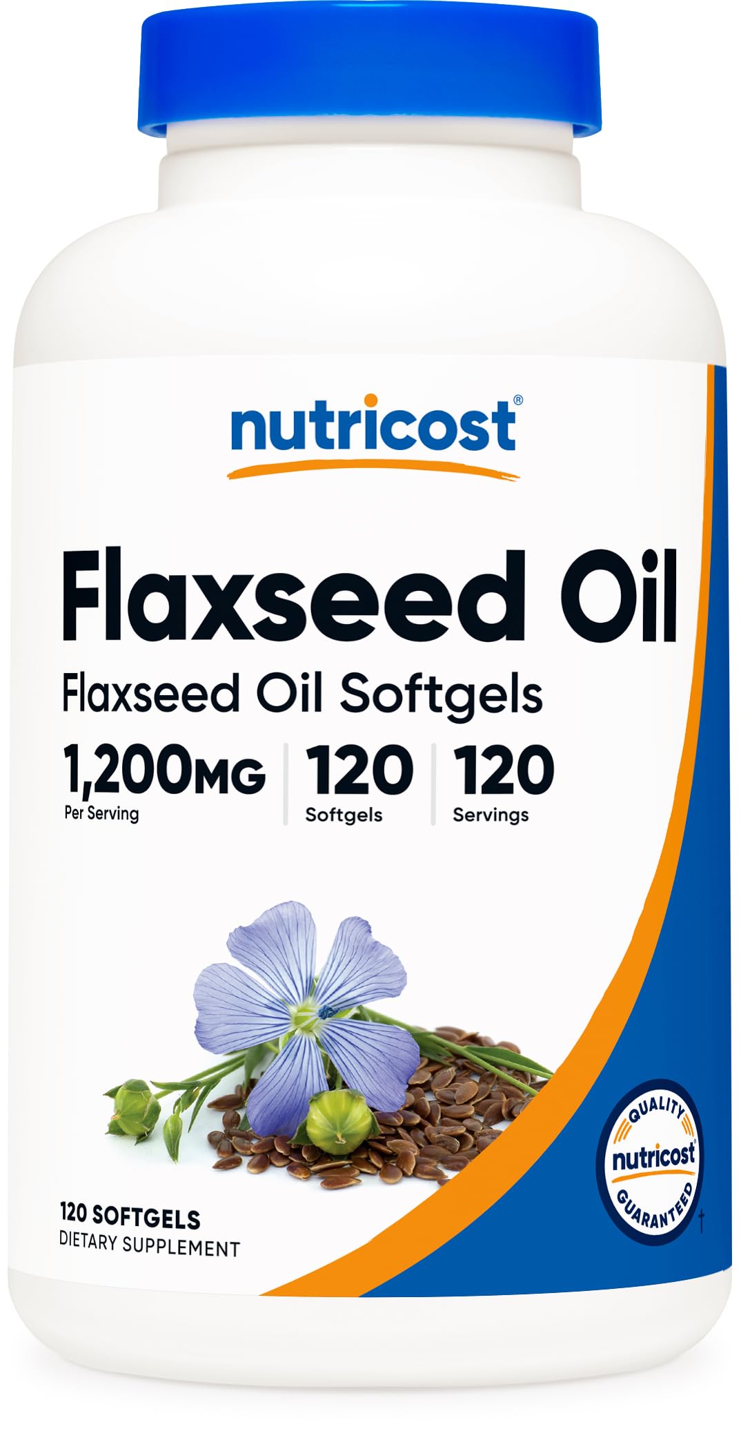 Nutricost aceite de linaza 1200 mg: botella de cápsulas blandas para uso diario.