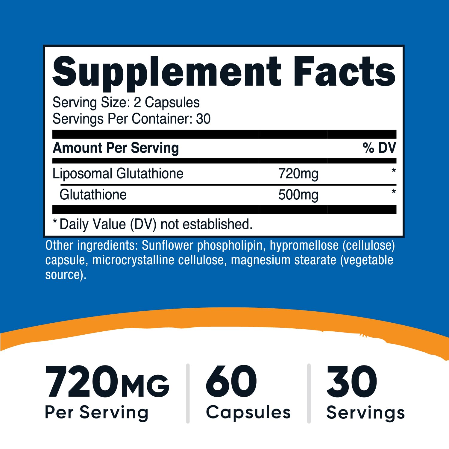 Nutricost Liposomal Glutathione, cápsulas vista, comodidad para la rutina diaria.